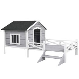 PawHut Small/Medium Dog House with Porch, Gray