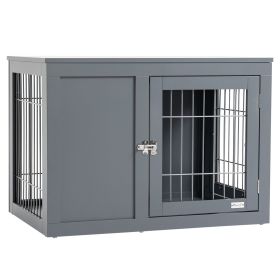 PawHut 33 Furniture Style Indoor Dog Cage Crate End Table Pet Kennel with Double Doors & Locks Gray for Small and Medium Dogs