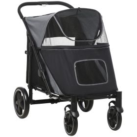 PawHut Pet Stroller Dog Cat Carriage One Click Fold with Universal Front Wheels Shock Absorber Brakes Storage Bags Mesh Window