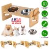 Bamboo Double Dog Raised Bowls 15° Tilt Elevated Dog Bowls with 4 Adjustable Heights 2 Stainless Steel Bowls Pet Feeder for Dogs Cats Rabbits
