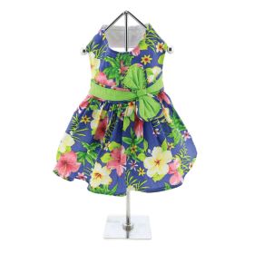 Blue Lagoon Hawaiian Hibiscus Dog Dress with Matching Leash (Option: Large)