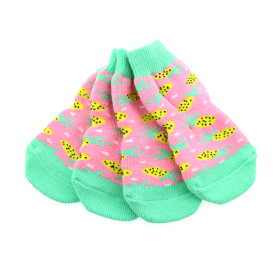 Non-Skid Dog Socks - Pink Pineapple (Option: Small)